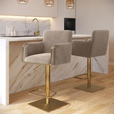 Set of 2 Mink Velvet Adjustable Swivel Bar Stools with Gold Bas BUN/SNN005/96027