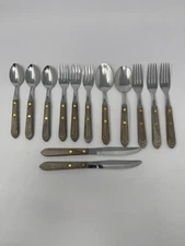 Washington Forge Vintage TOWN & COUNTRY Wood Handle Stainless Flatware Lot Of 13