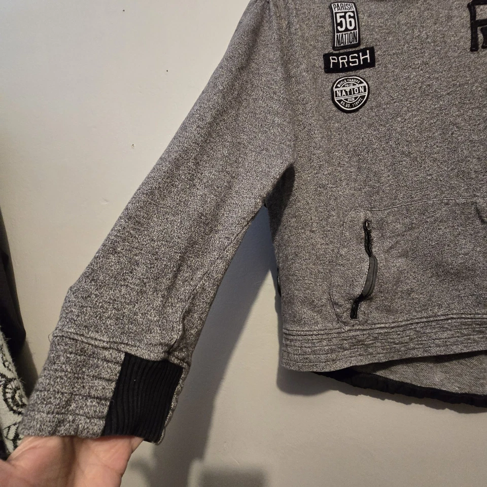 Sudadera con Capucha Parish Nation MED Gris Negro Logo Grunge Patinador Ropa de Calle  Foto 3 de 4