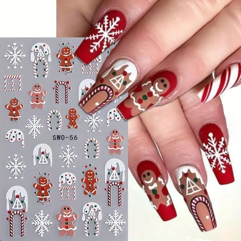 NAIL STICKERS FLOWERS TULIPS Nail Art Stickers Christmas Gingerbread Men Candy Cane Snowflakes (SW056)