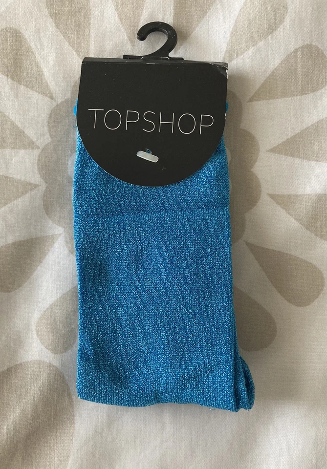 00’S Vintage Topshop Ladies Turquoise Glitter Socks One Size 4-7 EUR 36-41 BNWT - Image 3 of 4