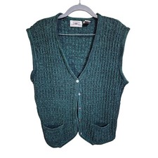Vintage Countryside Classics Green Knit Button Sweater Vest Ramie Cotton M
