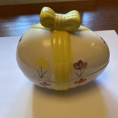 Vintage Interpur Keramik Blumen Osterei Schmuck Schale Box GELB Band Frühling
