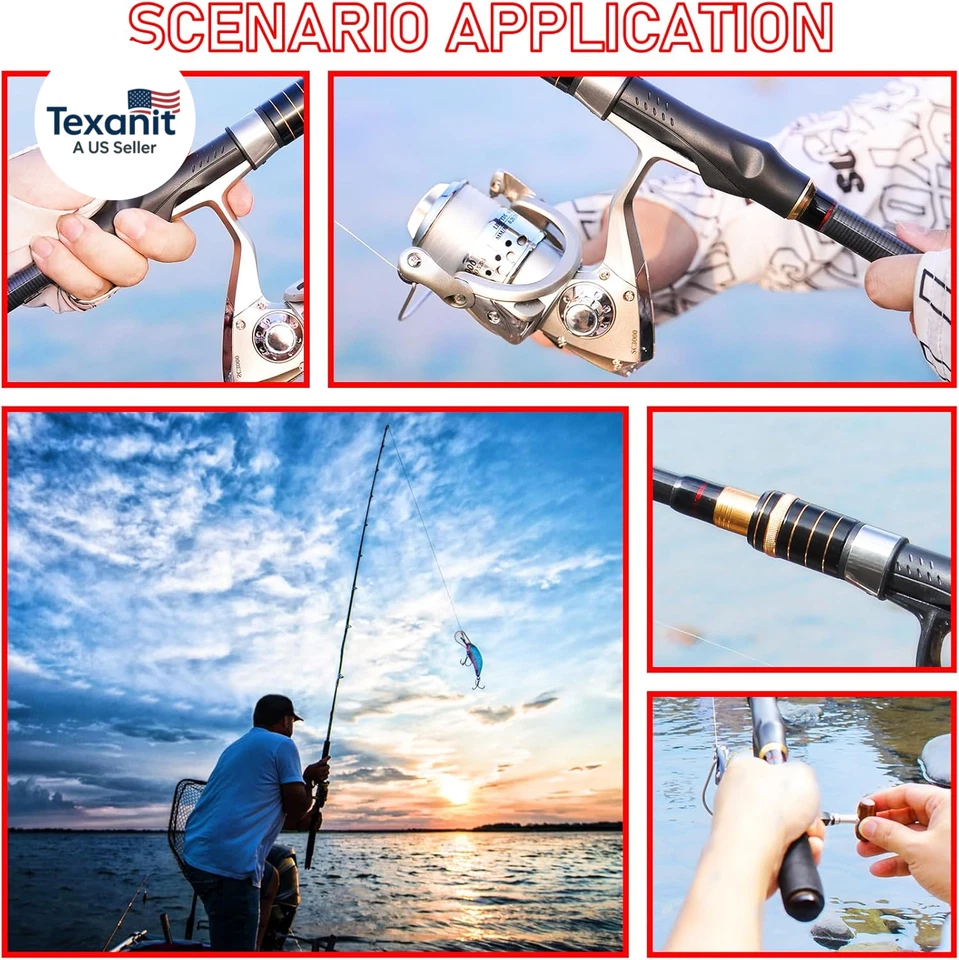 Combo de caña de pescar telescópica - Juego de 2 postes de fibra de carbono plegables de 6,9 7,89 pies Foto 2 de 4