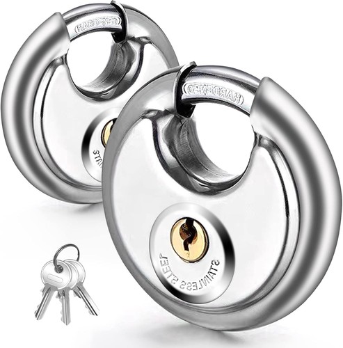 Discvs Lock Keyed Padlock, 2 Pack Stainless Steel Discus Lock Heavy Duty with 6 ...