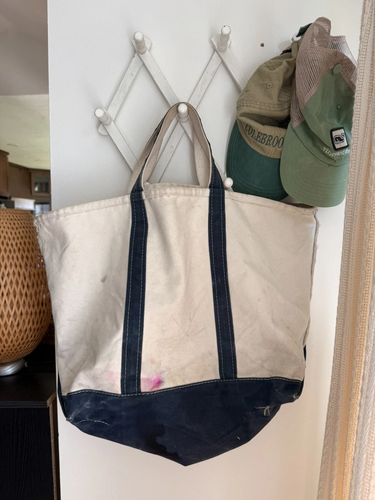 Vintage 90s L.L.Bean Boat and Tote Large Navy Blue Canvas Bag USA Made