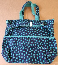 New Thirty-One 31 Retro Metro Fold Over Large Canvas Tote Bag Navy Lotsa Dots