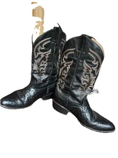 Vintage 1990s Black leather cowboy boots MENS Pull On Sole 11”L