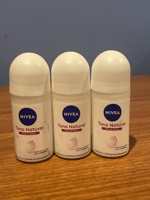 3 NIVEA ROLL-ON ANTIPERSPIRANT NATURAL SATIN EFFECT 48 H MADE IN MEXICO 1.7 OZ