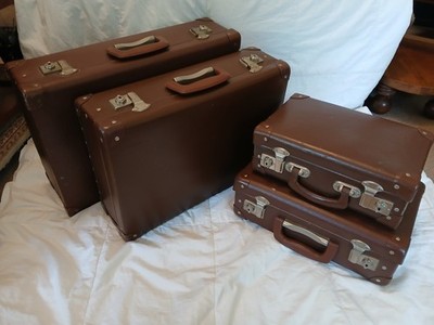 Set Of 4 Globite School Cases Vulcanised Fibre Cheney Hinges Ford Sherington NSW