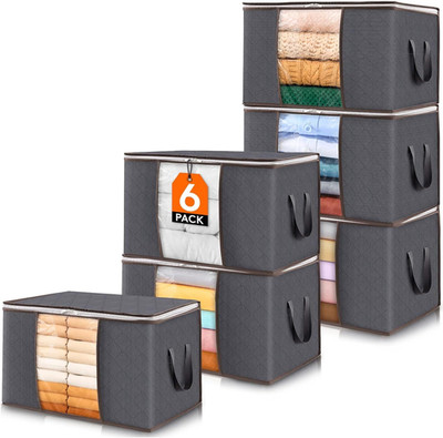 Lifewit 6 Pack Clothes Storage Bins with Lids, Foldable Blanket 60L, Gray