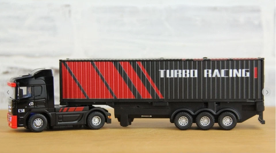 Turbo Racing Black 1/76 Scale Semi Truck with Trailer - RTR USA - Image 4 of 4