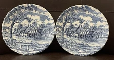 Set of 2 Myott Staffordshire England Royal Mail Blue & White Saucers 5 1/2” 