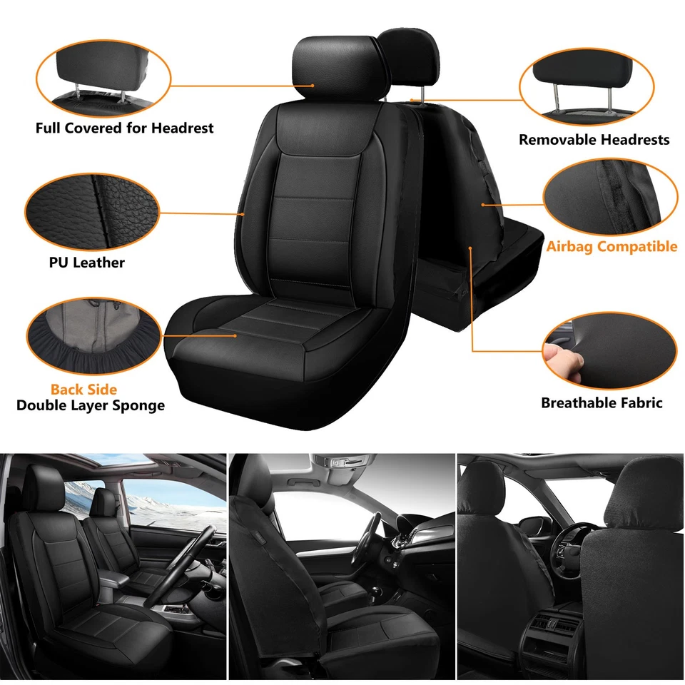 For Volkswagen Car Seat Covers 5-Seats Full Set PU Leather Front+Rear Protector - Image 3 of 4