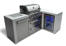 Mont Alpi 4 Burner Deluxe Island with Fridge 90-Degree Corner