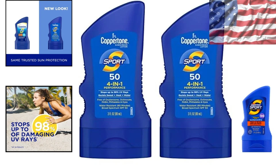 Loción de protección solar hidratante deportiva FPS 50 Pack de 2 - Resistente al agua y confiable Foto 2 de 4