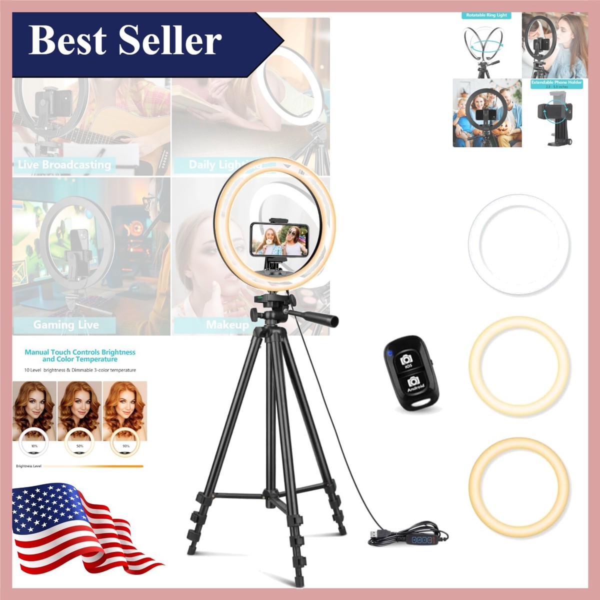 All-in-One 12'' Ring Light and 50'' Tripod Bundle with Wireless