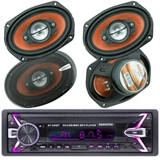 Audiotek Bluetooth Car Stereo USB SD FM Digital Media Receiver + 4x 6x9" Speaker