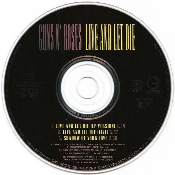 Guns N' Roses – Live And Let Die - Geffen Records – GED 21692 Maxi CD 1991 - Bild 3 von 3