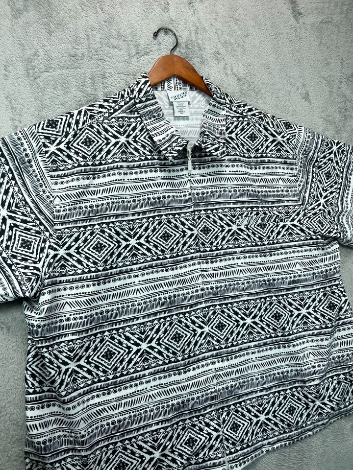 Vintage Irvine Park Zip Shirt Mens 3XL Black White Tribal Fair Isle