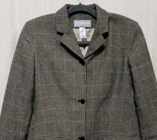 Liz Claiborne Collection Womens Sz 6 Classic Wool Blazer Beige Herringbone EUC