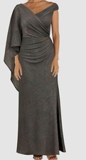 Nightway Women's Gray Metallic Ruched Draped-Detail Gown Dress Size 10