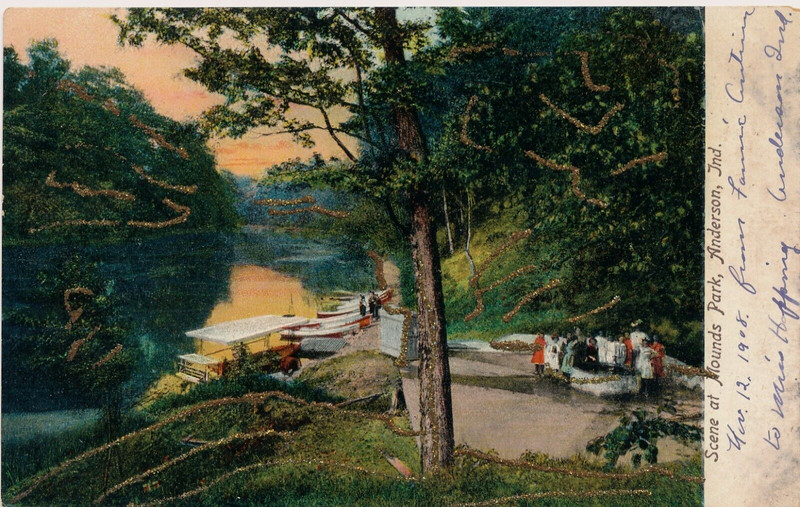 SCENE AT MOUNDS PARK, ANDERSON, IND. IN. EXCURSION BOAT. WHITE RIVER. GLITTER.