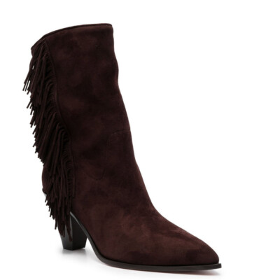 AQUAZZURA Brown Marfa Fringed 70 mm Suede Boots Sz IT39/US9