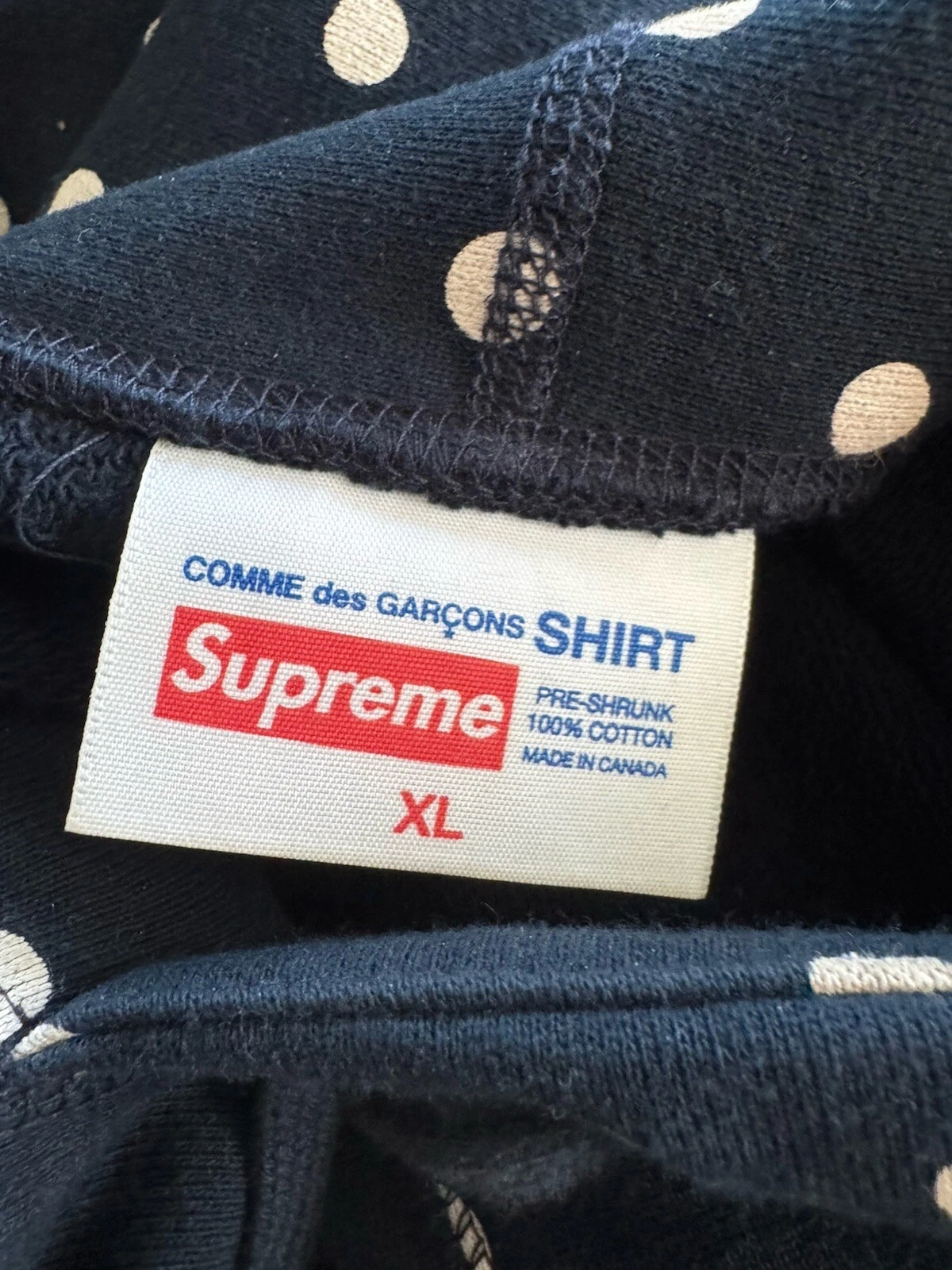 Felpa con cappuccio Supreme x Comme Des Garçon CDG 2012 logo a pois grigio nero navy XL