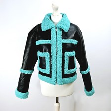 Glamorous - New - Mouton Jacket Ac3320 - Black Turquoise - Uk 12