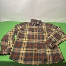 Woolrich 6111 Heavy Cotton Flannel Shirt Jacket Men's L Brown