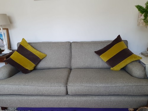 OKA Pair Cushions Velvet Yellow Brown Duck Feathers Filling 20"x20" # - Picture 6 of 12