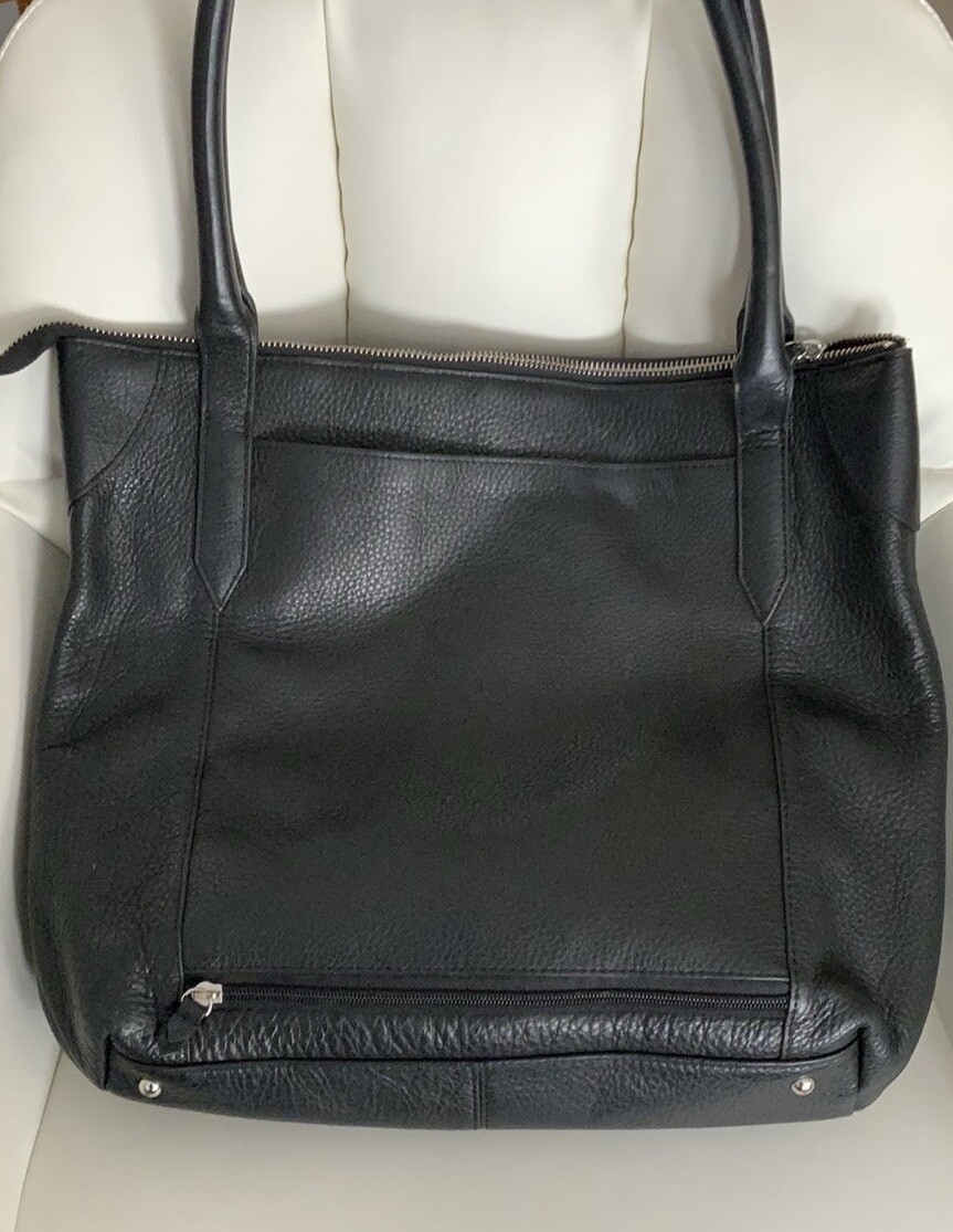 Lodis Black Leather Tote with Front Zip and Top Handles LODIS Texas Leather Nikki Satchel Black NWOT Retails $200.00  main image 2