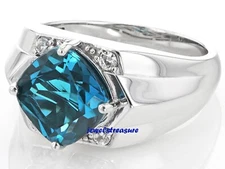 Natural London Blue topaz &  CZ Stone with 925 Sterling Silver Ring for Men's #9