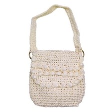 Vintage 70s Pocketbook Ivory Macrame Purse Crochet Shoulder Bag Boho