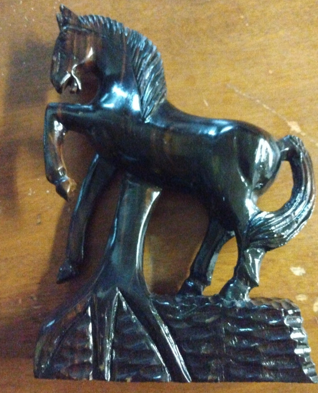 One Piece Wooden Hand -carved Horse on a Pedestal, possibly rosewood, Vintage