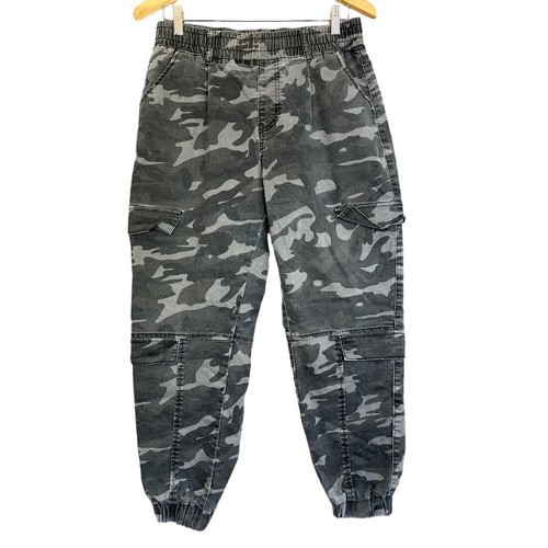 VIP Faux Cargo Jogger Pants Size 13/31 Camo Gray Black Pullon Elastic