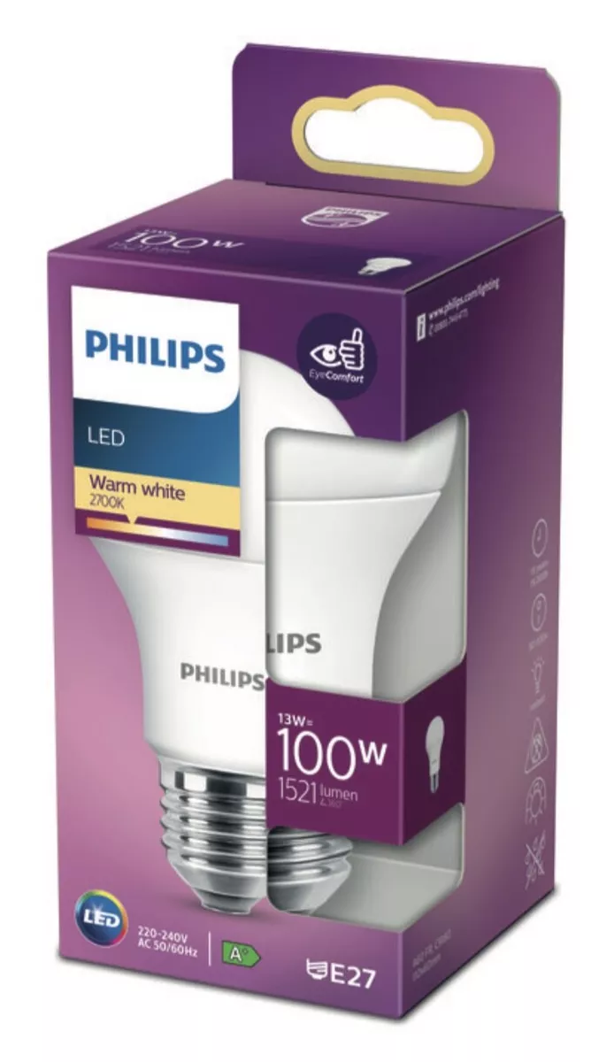 Philips LED E27 Frosted Light Bulbs 13W 100 W Warm White