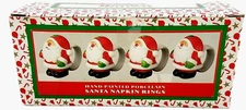 NEW Christmas  Santa Claus Napkin Rings Hand Painted Porcelain Set 4