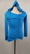 Calvin Klein Women's S Performance Ruffled Blue Hoodie with Thumb Holes