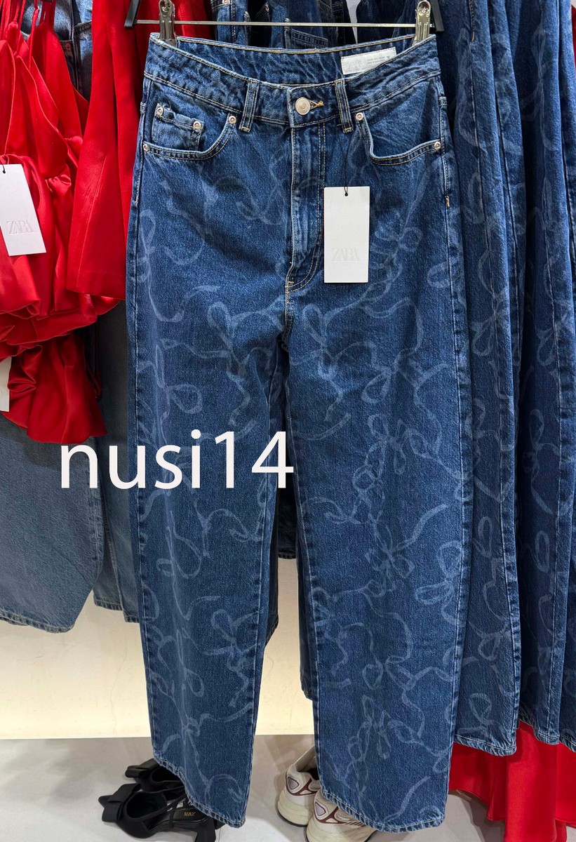 ZARA NEW WOMAN MID-RISE BAGGY TRF JEANS PANT BLUE 8727/013