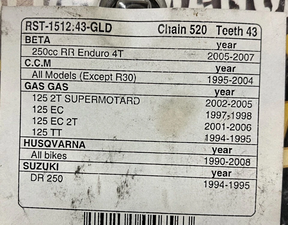 Husky Beta GasGas Suzuki 1990-2008 Piñón Aluminio 43t Nuevo CRF250 Todos los Años Foto 3 de 3