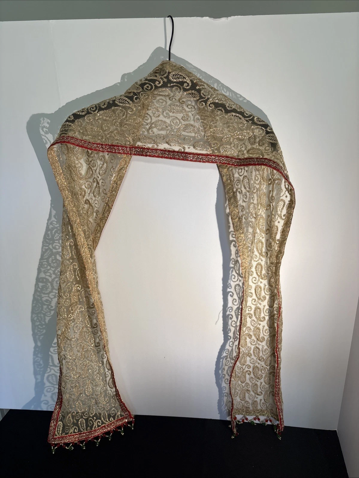 Natural Indian Scarf Gold Bead Accent. 72” X 8”