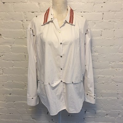 Opening Ceremony button detail tunic embroidered white size 8 detachable collar