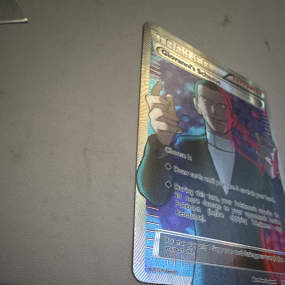 giovanni's scheme pokemon card (Full Art) 162/162 Breakthrough Holo for sale online your Pokmons attacks do 20 more damage to your opponents Active Pokmon (before applying Weakness and Resistance). My full Giovanni Collection! Excited