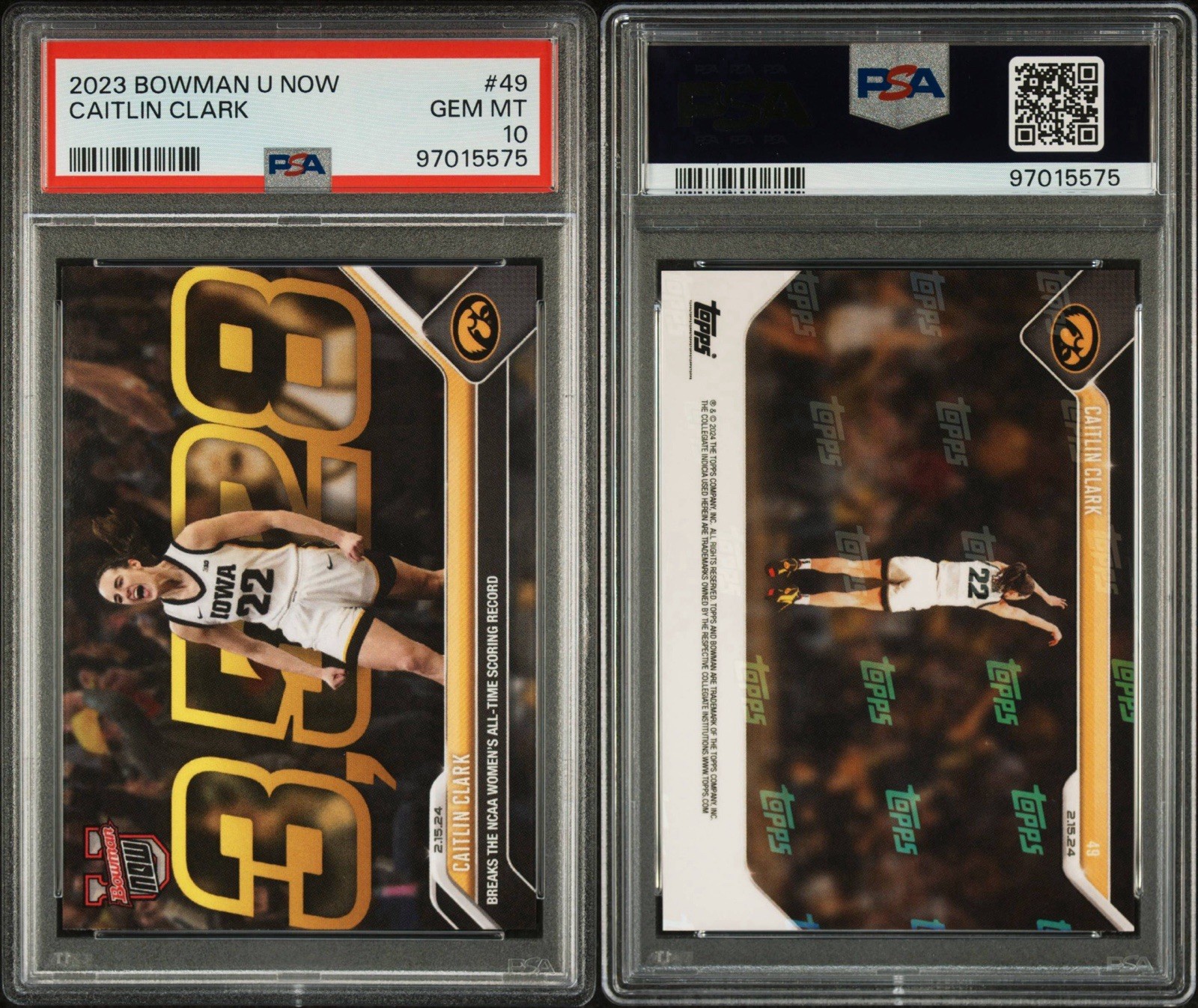 2023 BOWMAN U NOW CAITLIN CLARK #49 3,528 PSA 10 IOWA HAWKEYES view 3