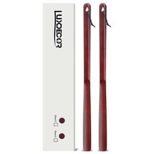 2 Pack Long Handle Wood Shoe Horn for Men 24in Wooden 2pack-beech stained-red 
