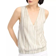 sz S,New with tags Splendid faux wrap linen blend sleeveless stripe blouse $128 