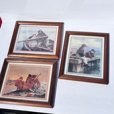 Vintage Nautical Framed Art Prints Set of 3 Fishing Seascape fisherman esthetic