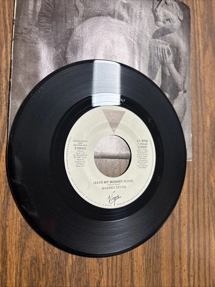 WARREN ZEVON Leave My Monkey Alone 1987 Virgin Vinyl Promo 45 VERY NICE - Image 4 of 4